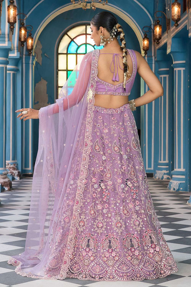 Mauve Sequin with Embroidered Net Lehenga