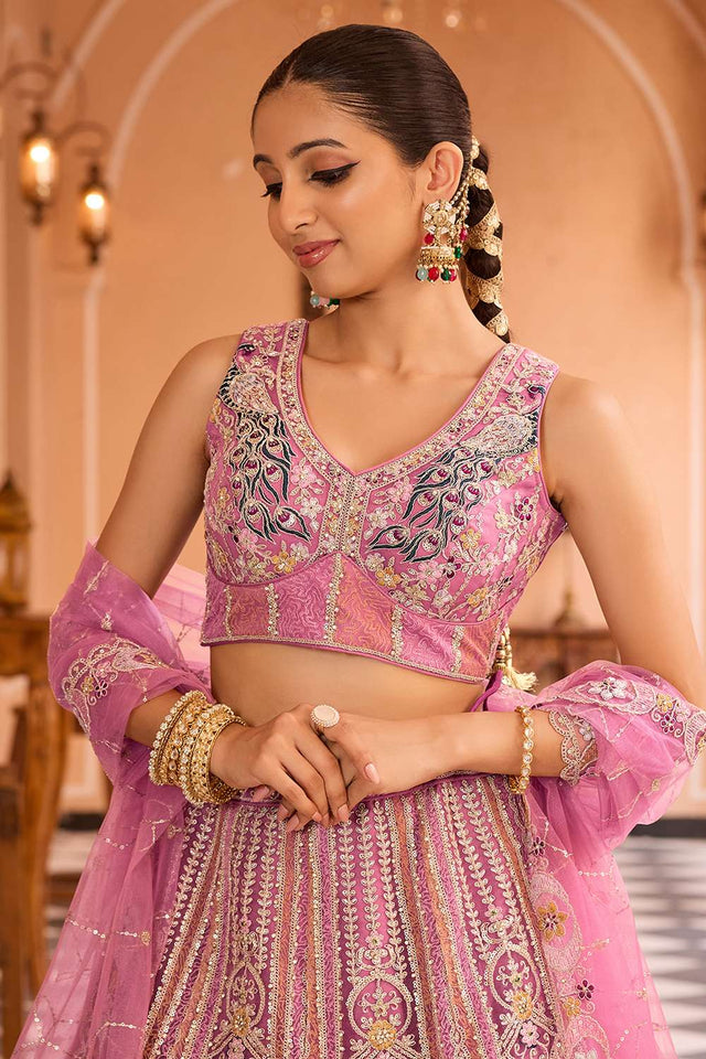 Pink Sequin with Embroidered Net Lehenga (ACA2658)