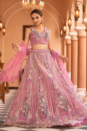 Pink Sequin with Embroidered Net Lehenga (ACA2658)