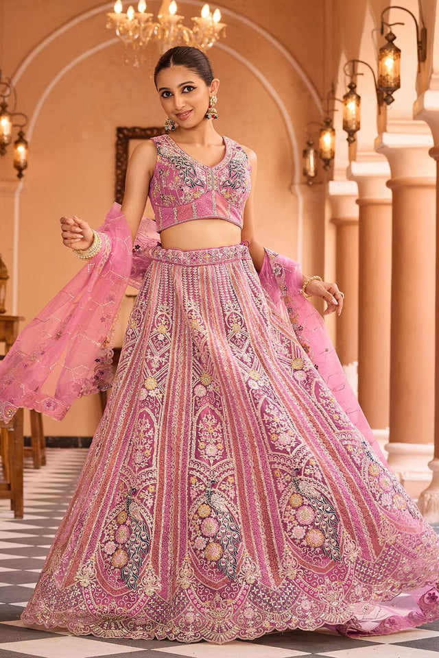 Pink Sequin with Embroidered Net Lehenga (ACA2658)