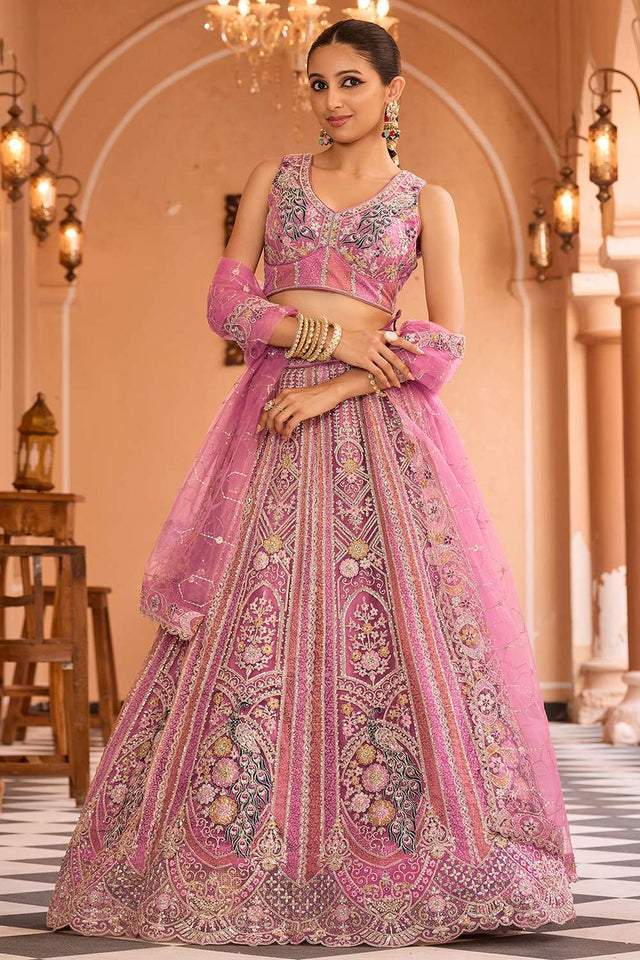 Pink Sequin with Embroidered Net Lehenga (ACA2658)