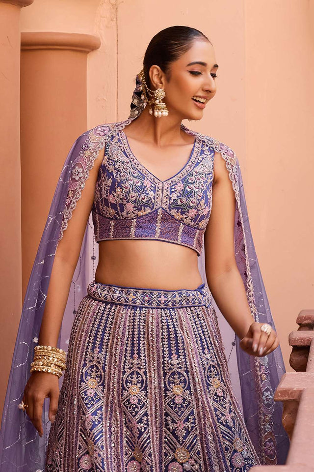 Violet Sequin with Embroidered Net Lehenga