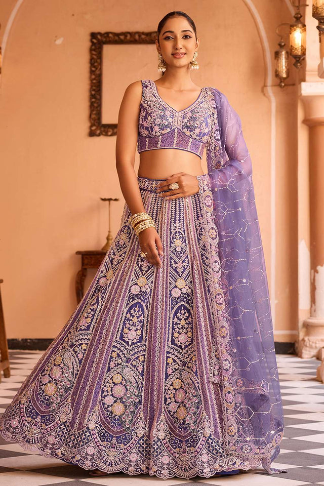 Violet Sequin with Embroidered Net Lehenga