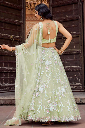 Green Sequin with Embroidered Net Lehenga