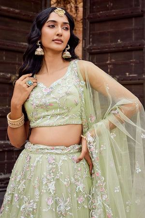 Green Sequin with Embroidered Net Lehenga