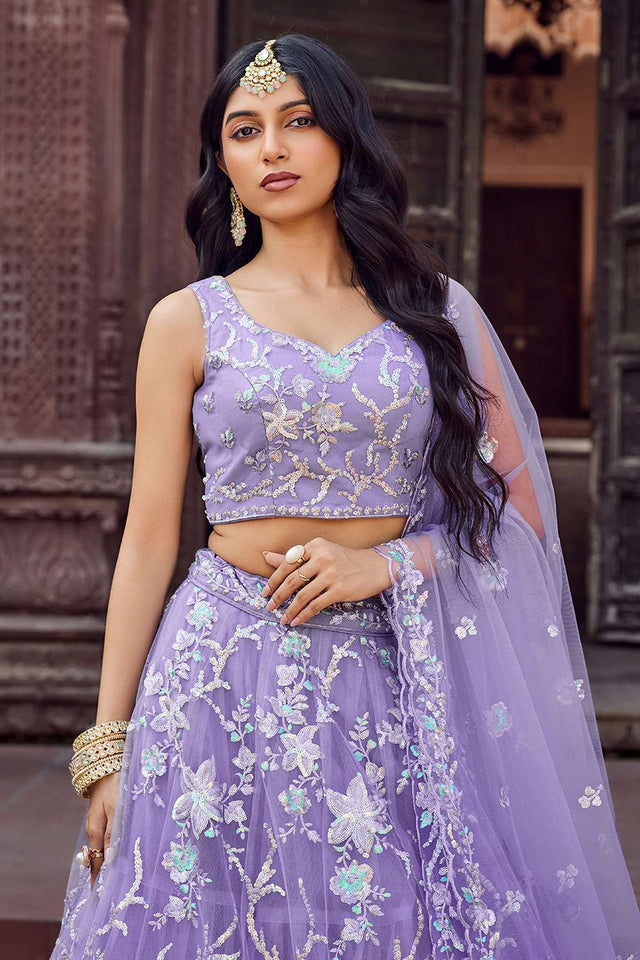 Mauve Sequin with Embroidered Net Lehenga