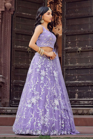Mauve Sequin with Embroidered Net Lehenga