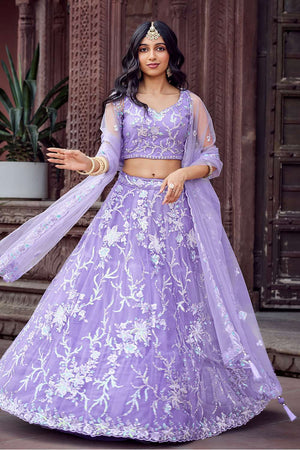 Mauve Sequin with Embroidered Net Lehenga