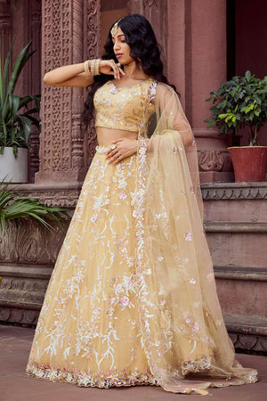 Yellow Sequin with Embroidered Net Lehenga