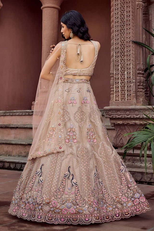 Beige Sequin with Embroidered Net Lehenga (ACA2663)