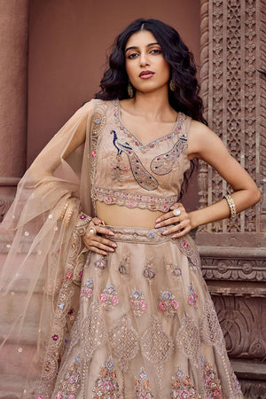 Beige Sequin with Embroidered Net Lehenga (ACA2663)