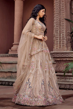 Beige Sequin with Embroidered Net Lehenga (ACA2663)