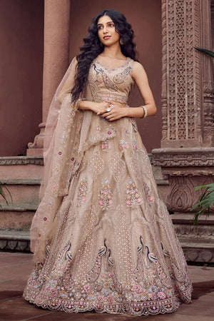 Beige Sequin with Embroidered Net Lehenga (ACA2663)