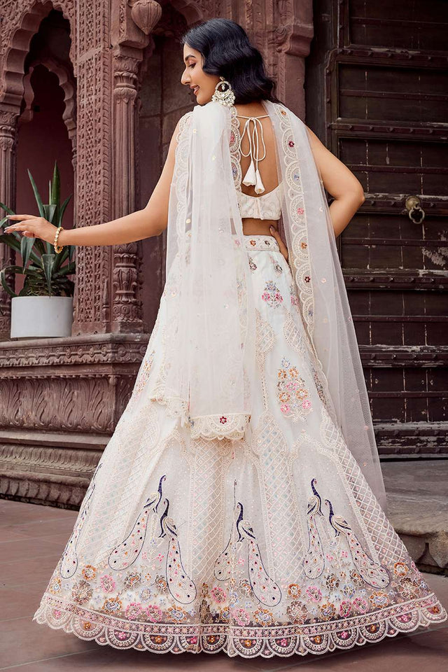 Cream Sequin with Embroidered Net Lehenga