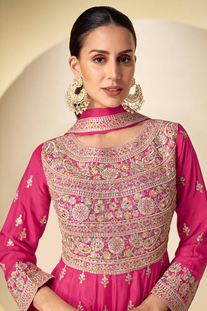 Pink Sequin with Embroidered Chinon  Anarkali Suits