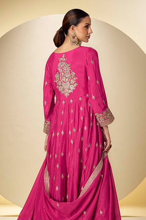 Pink Sequin with Embroidered Chinon  Anarkali Suits