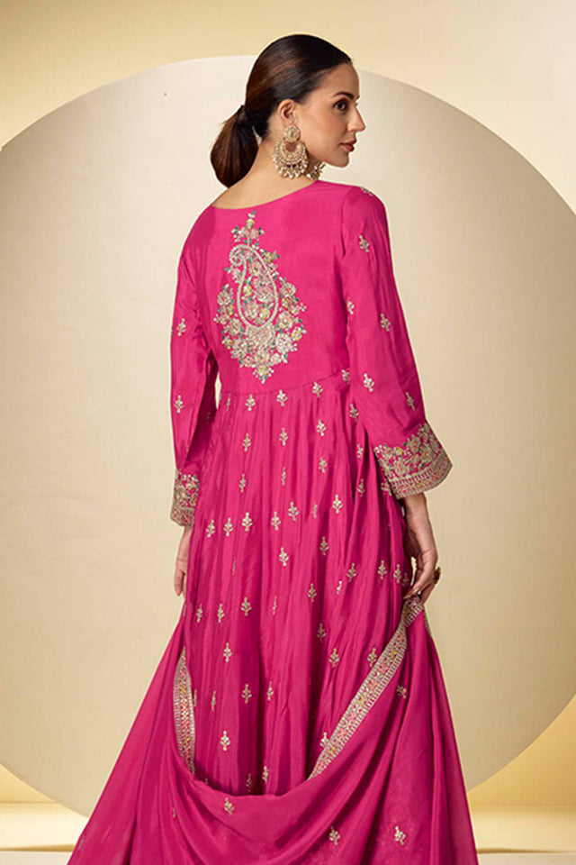 Pink Sequin with Embroidered Chinon  Anarkali Suits