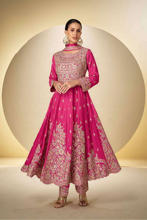 Pink Sequin with Embroidered Chinon  Anarkali Suits