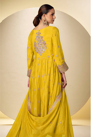 Yellow Sequin with Embroidered Chinon  Anarkali Suits