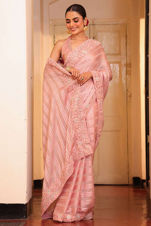 Pink Embroidered Tissue Saree