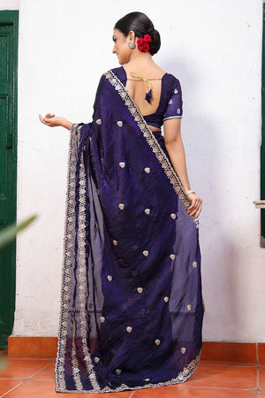 Blue Embroidered Tissue Saree