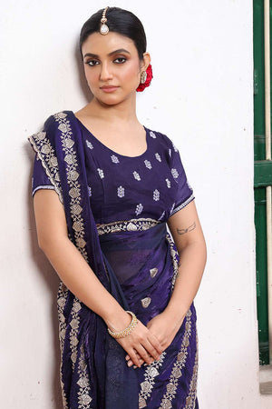 Blue Embroidered Tissue Saree