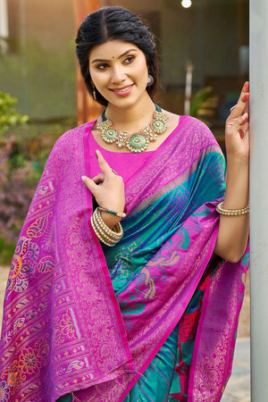 Sea Green Woven Silk Saree