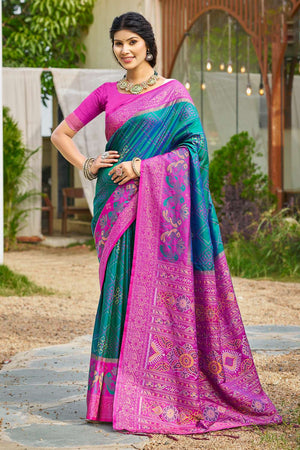 Sea Green Woven Silk Saree
