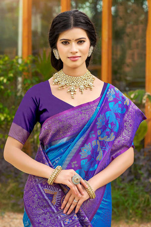 Blue Woven Silk Saree