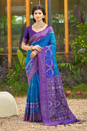 Blue Woven Silk Saree