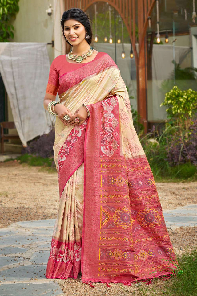Cream Woven Silk Saree