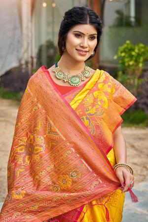 Yellow Woven Silk Saree