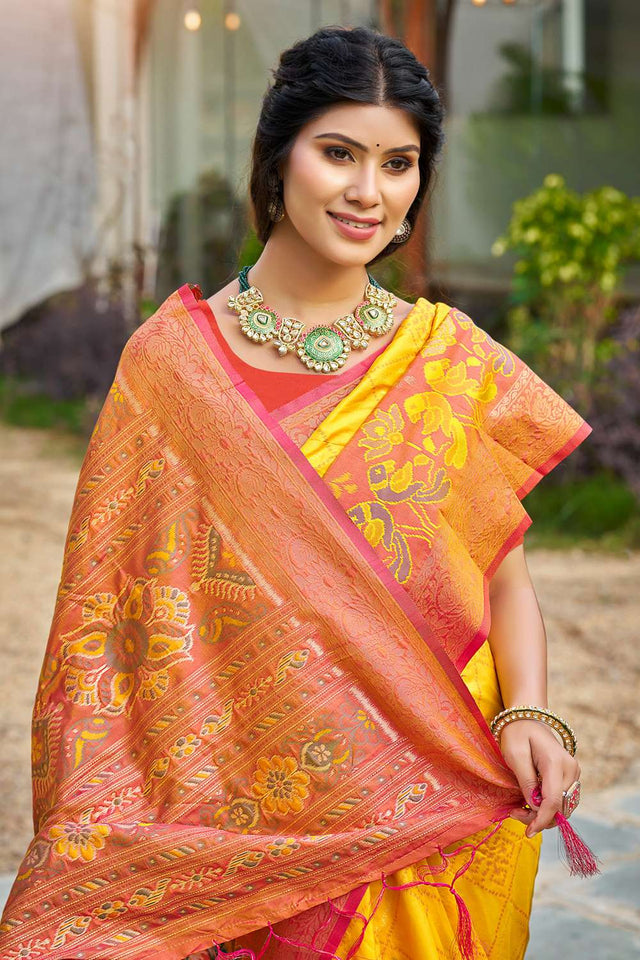 Yellow Woven Silk Saree