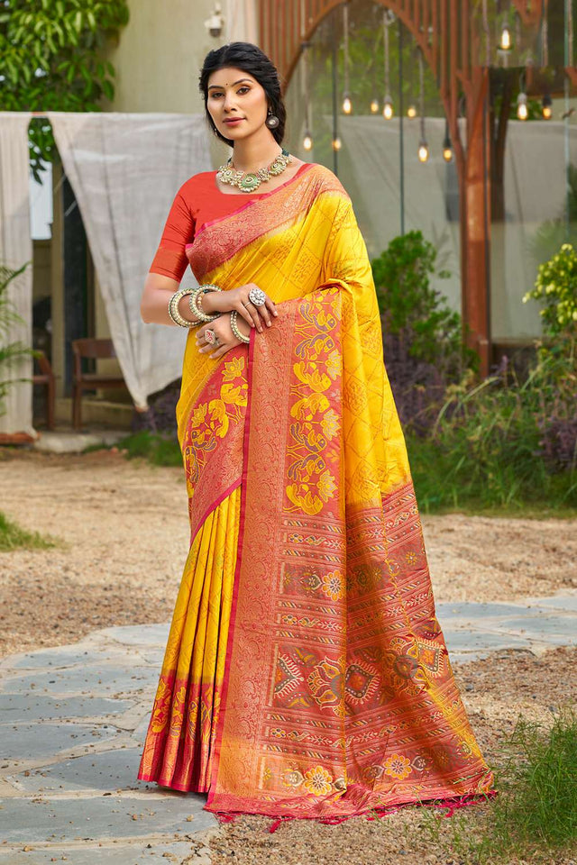 Yellow Woven Silk Saree