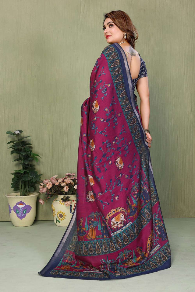 Maroon Kalamkari Printed Cotton Saree