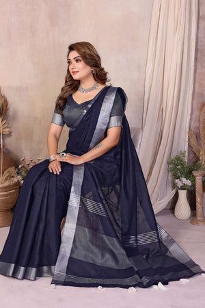 Blue Woven Linen Saree