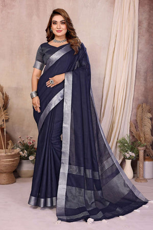 Blue Woven Linen Saree
