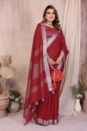 Maroon Woven Linen Saree