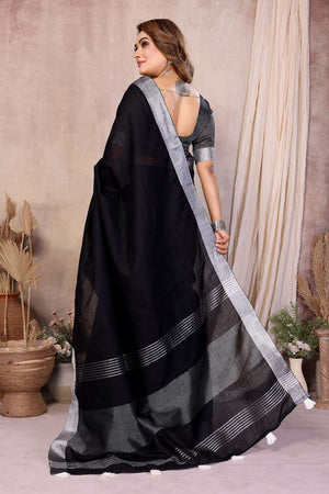 Black Woven Linen Saree