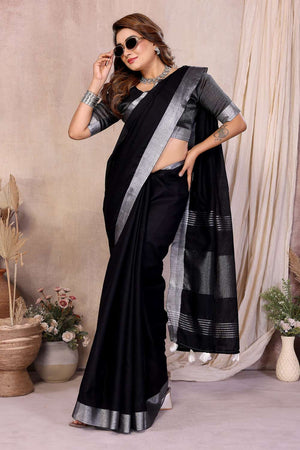 Black Woven Linen Saree