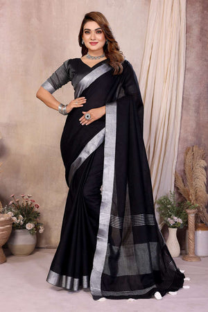 Black Woven Linen Saree