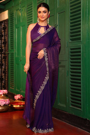 Violet Embroidered Tissue Saree