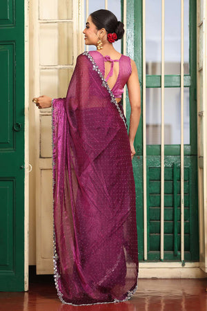Maroon Sequin Organza Saree