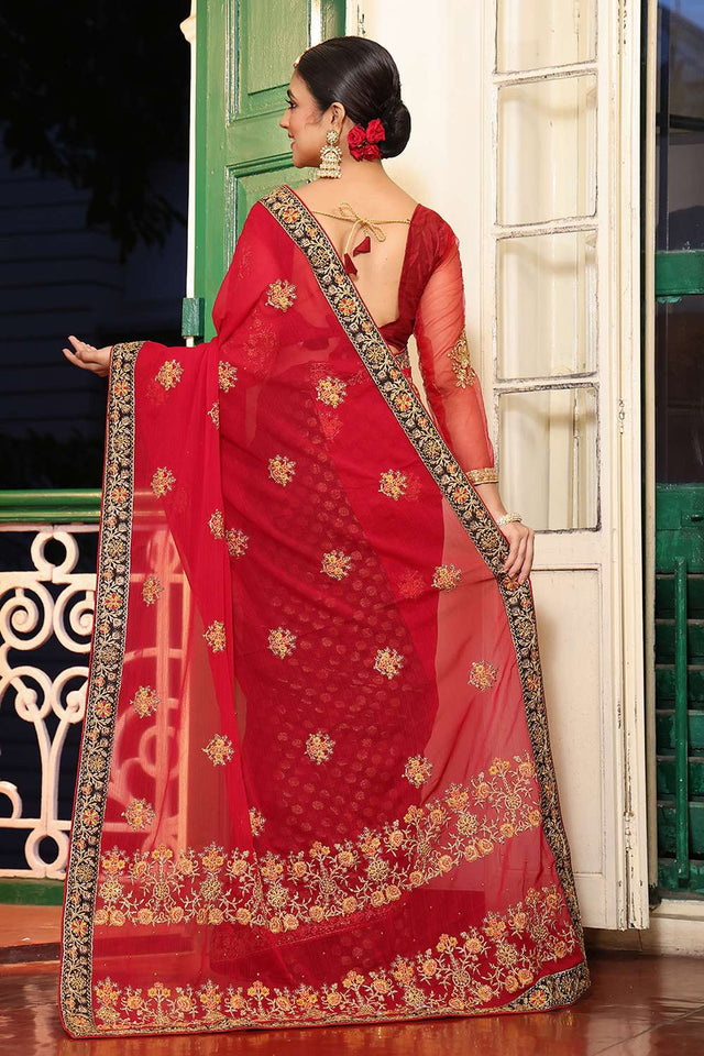 Pink Embroidered Viscose Saree