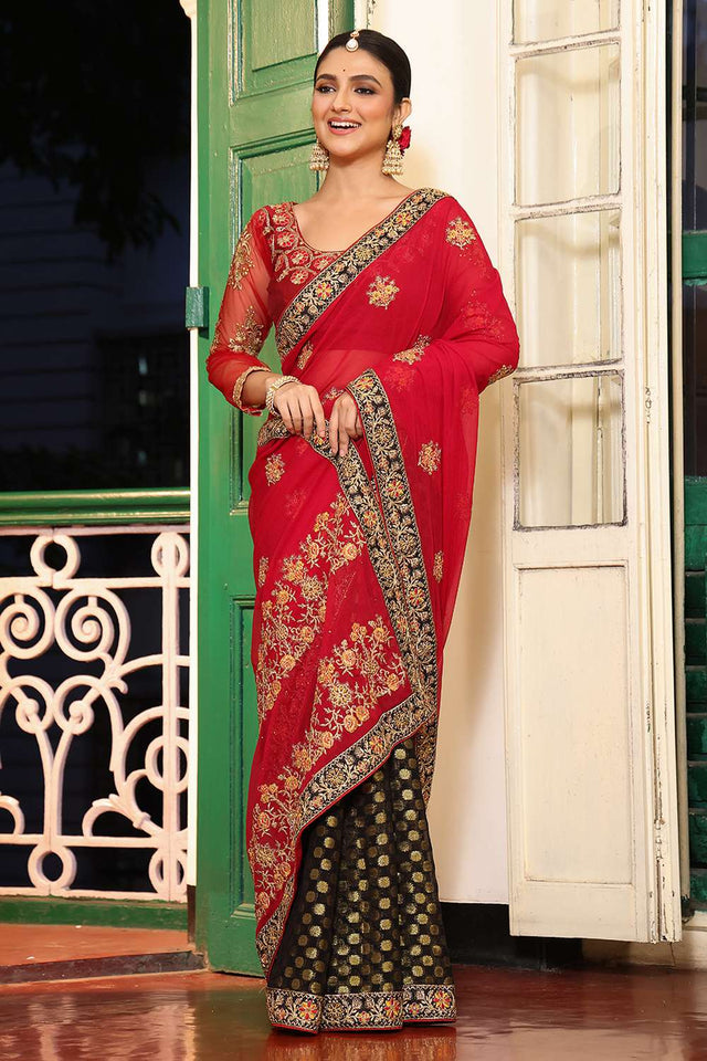 Pink Embroidered Viscose Saree