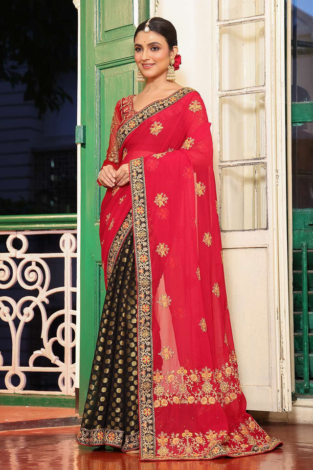 Pink Embroidered Viscose Saree