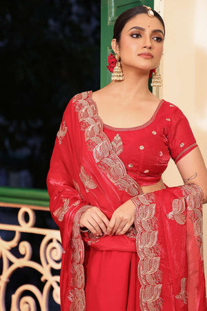 Red Embroidered Tissue Saree