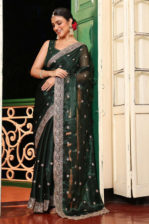 Green Embroidered Organza Saree