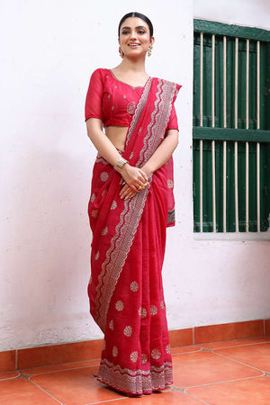 Pink Embroidered Chiffon Saree