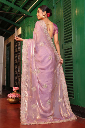 Violet Embroidered Tissue Saree